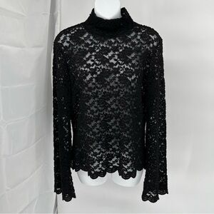 Forenza Vintage Womens Sheer Mesh Lace Top Size L Y2K Romantic Whimsicalgoth